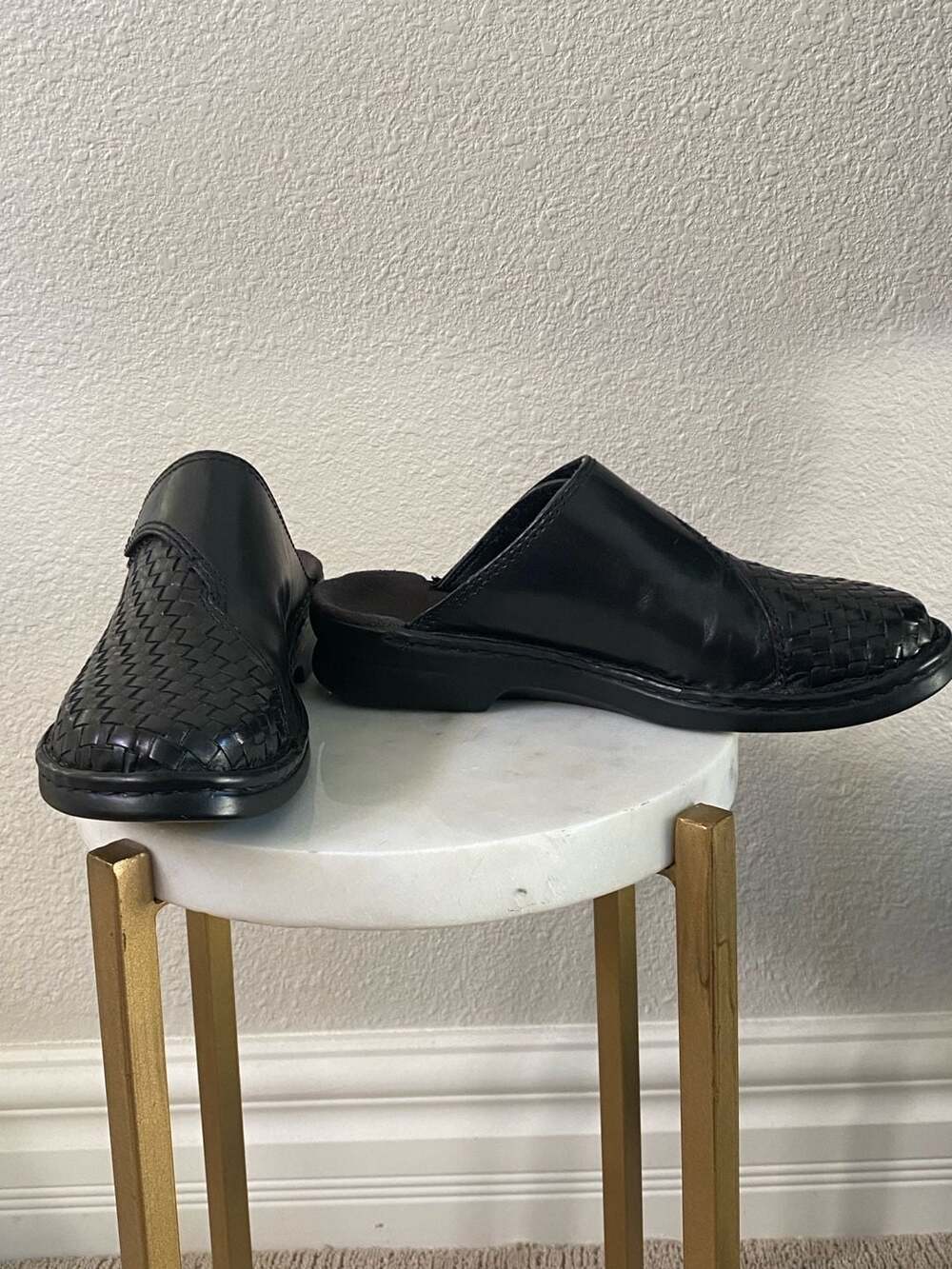Clarks Black Woven Leather Mules Clogs Comfort Slide Shoes 8m